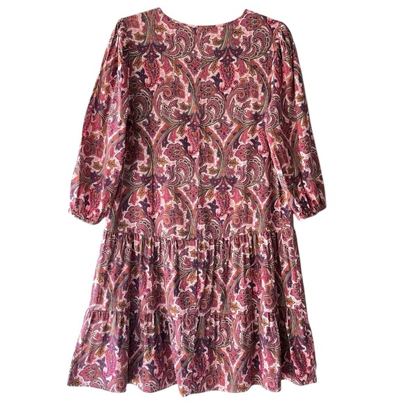 LOFT | NWOT PINK PAISLEY DROP WAIST TIERED RUFFLE DRESS BOHO COTTON BLEND SMALL - Picture 7 of 10